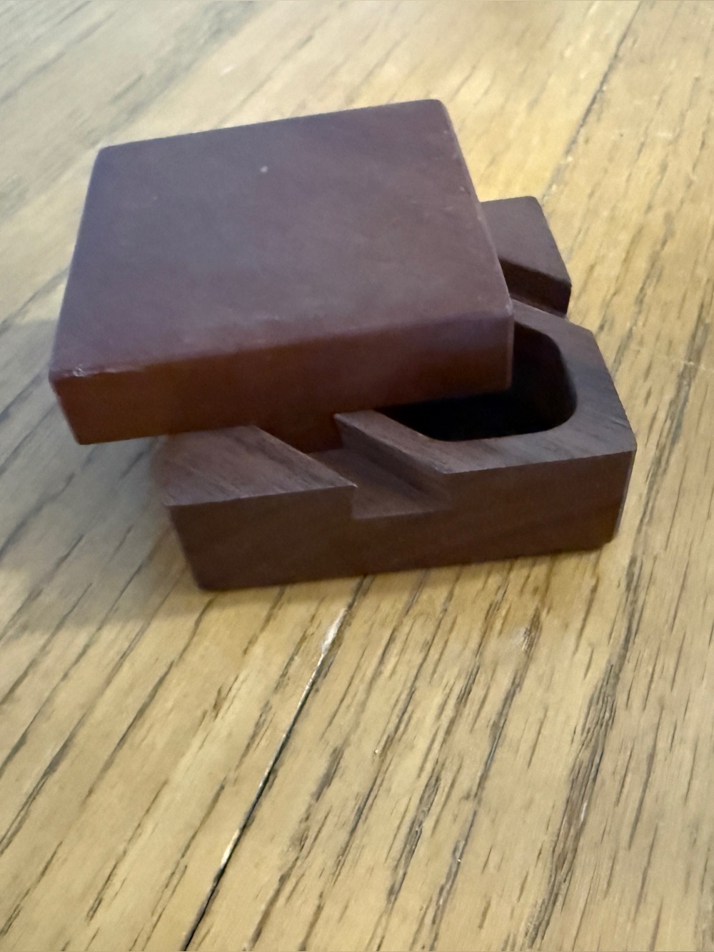 Vintage R. Wittman Signed Wooden Puzzle Box Secret Trick Stash Velvet Lined 3"